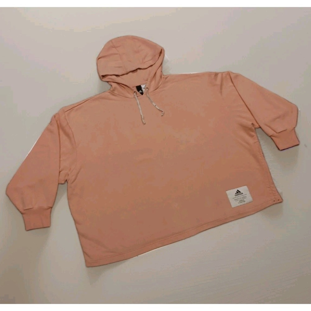 Adidas Women's Peach 3/5 Sleeve Drawstring Hoodie Sweatshirt Size M